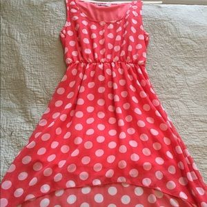 Pink dress with white pokka dots